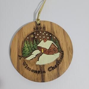 Wood Wisconsin Cabin Vintage Christmas Ornament